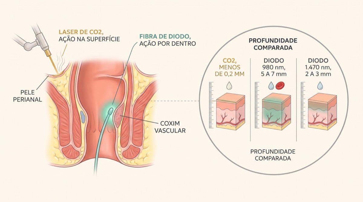 Tipos de laser na proctologia, por que o CO2 e o diodo tratam doenças tão diferentes